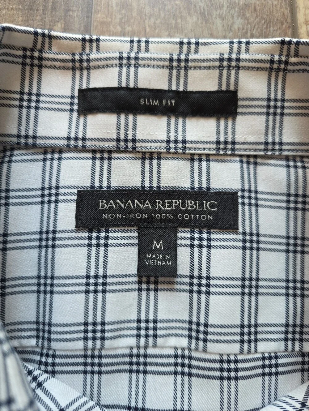 Banana Republic - Non-Iron Slim Fit Dress Shirt - M - White Navy Plaid